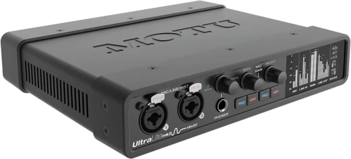 Carte Son Externe Noire Motu Ultralite MK5 - Interface Audio USB-C 18x22, Conversion A/D D/A ESS Sabre32 24 bits/192 kHz, DSP intégré, Préamplis de Classe A, Écran OLED - Idéale pour Home Studio