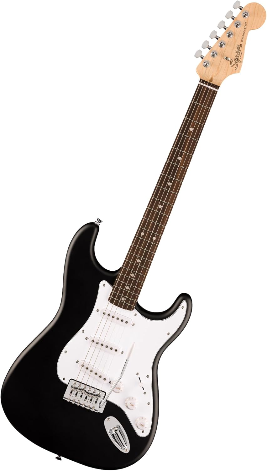 Squier Debut Series Stratocaster Guitare Electrique, Guitare pour Débutants, avec 2 ans de Garantie, Couleur Noir SSS Noir