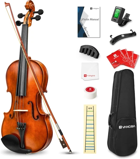 Violon 4/4 Acoustique Violon de Concerto en Bois avec étui, Épaulière, colophane et cordes pour débutant adultes ou enfants 4/4 Naturel