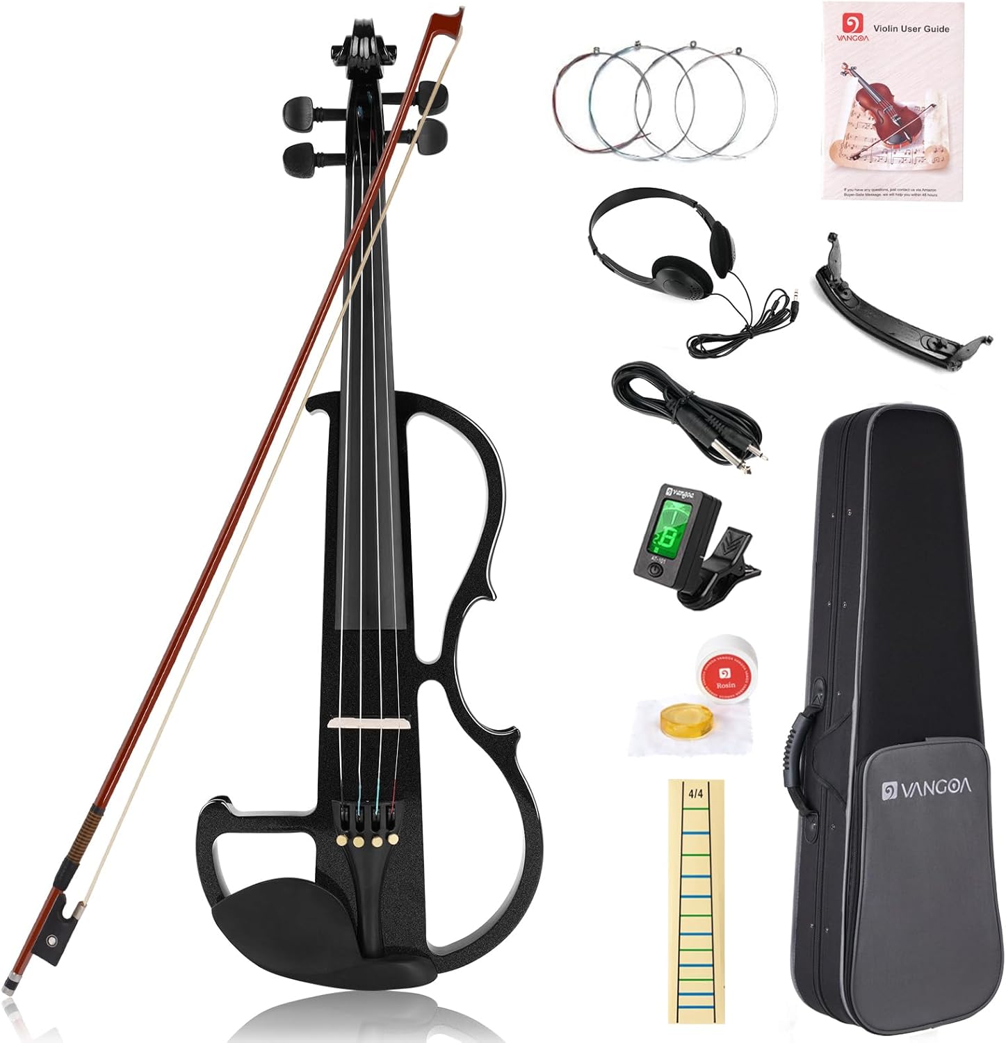 Violon Electronique 4/4 Adulte Pleine Grandeur Silencieux Pour Enfant Professionnel- Bois d'Érable Massif, Avec Kits Débutants, Noir 4/4 Noir
