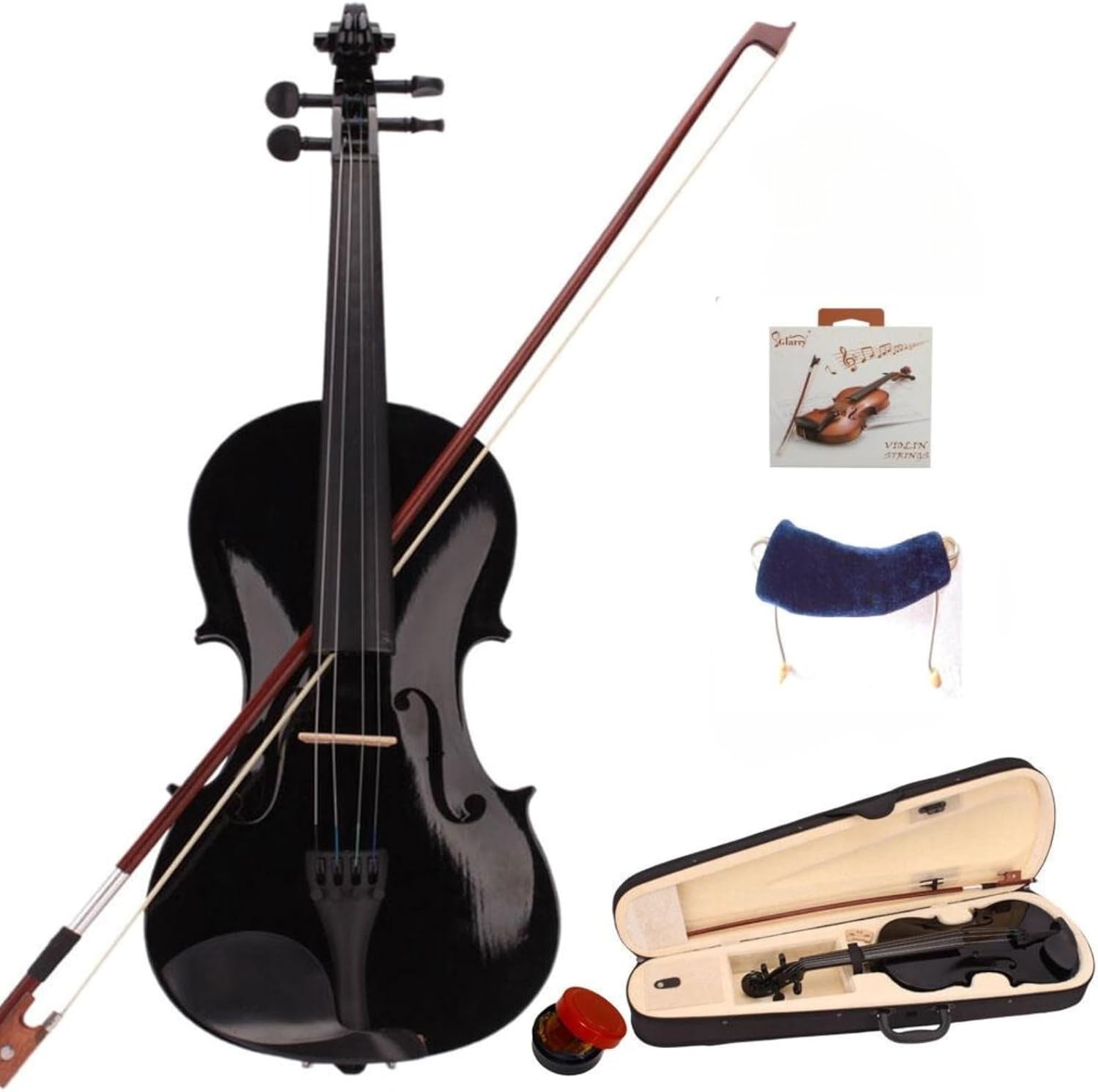 Ensemble de Violon 4/4 Pleine Grandeur pour Adultes Débutants, en Bois Massif avec Étui, Corde D'Arc, Repose-Épaules à Ressort, Colophane (Noir)