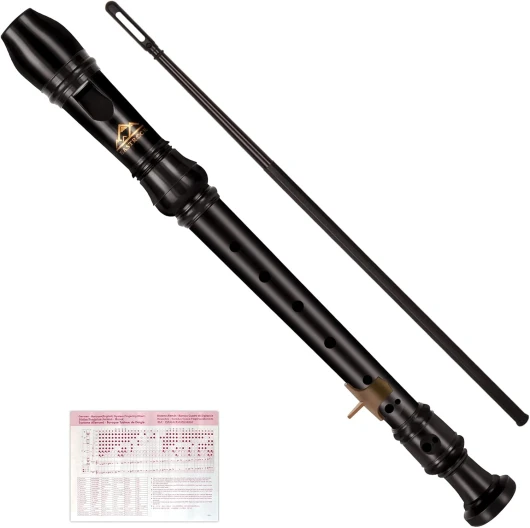 Flûte à bec Instrument de style allemand Soprano Flûte à bec 8 pièces pour débutants avec tige de nettoyage, tableau des doigts, sac d'emballage, repose-pouce, Marron
