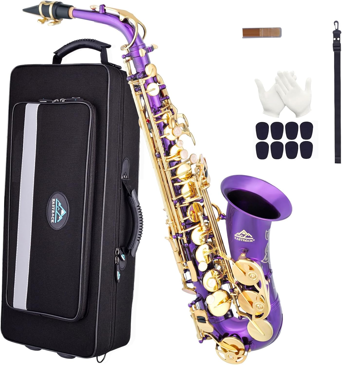 Débutants Saxophones Alto, Saxophone Alto E Plat en Laiton Laqué Doré, Mi Bémol Saxophones Etudiants, Saxophone alto avec étui Tapis (Violet)