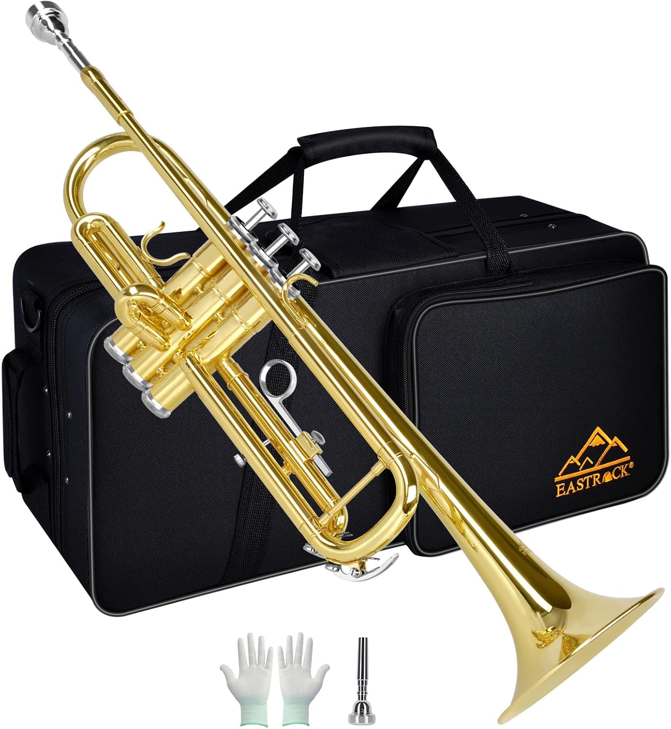 Trompette en Sib pour débutant, Trompette standard en laiton pour étudiants, Trompette avec étui, gants, embouchure 7C (Or)