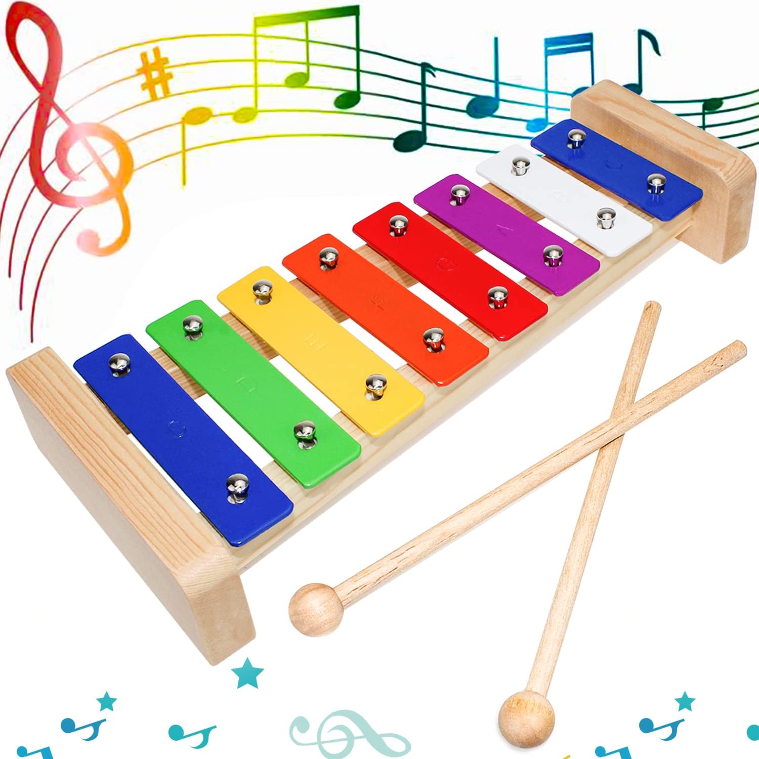 Xylophone Bois Instrument de Musique pour Bebe Enfant Adulte Glockenspiel Avec Maillet en Bois Jouets Musicaux 8 Clés Education Percussion Xylophones Jouets D'ã©veil