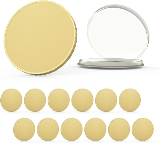 Funria 12 Pièces en Laiton Massif Gravure Laser, Piece Laiton a Graver Laser, 40mm Bord Fileté avec Boîtier de Protection en Acrylique pour Création DIY Collection ou Cadeaux Commémoratifs (ép - 3mm)