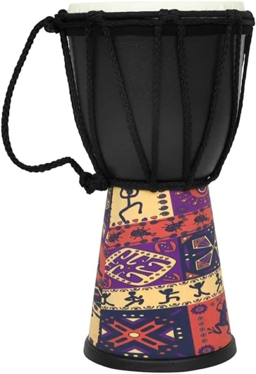 Hasaller Djembé tambour africain sculpté à la main à tension réglable, tambour djembé en bois sculpté à la main, multicolore, instrument de musique africain pour spectacles de musique (E)