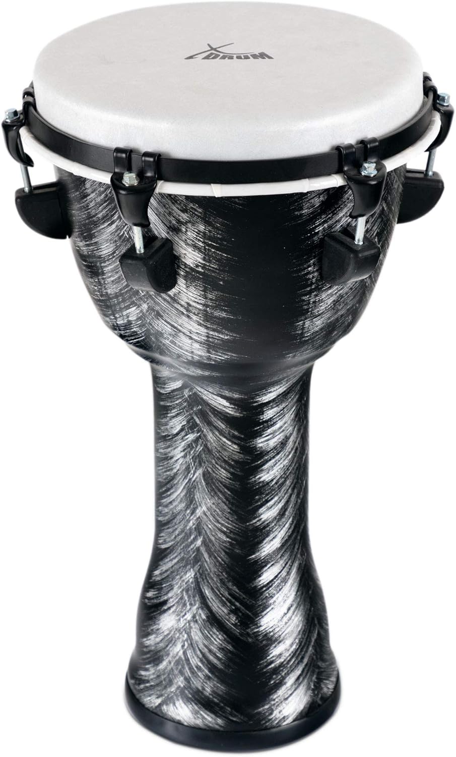 XDrum Djembe Silver Brush 50cm Djembe en PVC - Corps en plastique avec système d’accord traditionnel - Peau synthétique aspect naturel - Argenté
