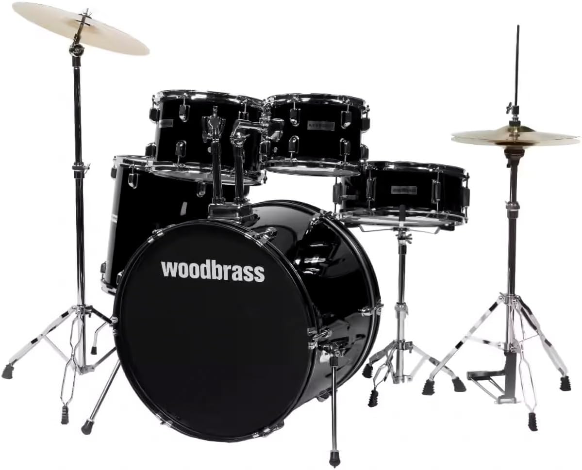 AD100 Batterie Noir Brillant - Idéale pour Débutants, Prête à l'emploi, Accessoires inclus - Kit batterie acoustique complet fûts en peuplier