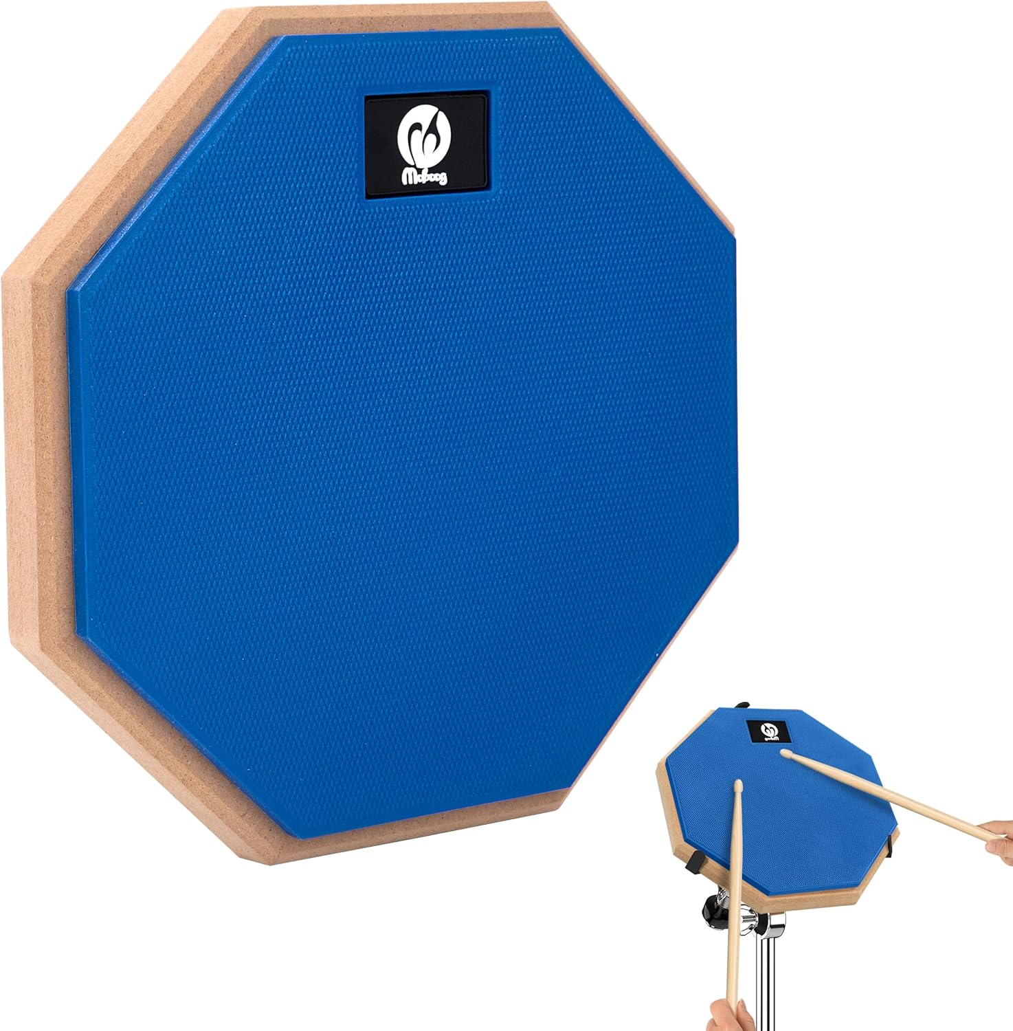 Yesaler Drum Pad Entraînement 8 Pouces Tapis de Batterie Silencieux Pratique Practice Pad de Percussion avec Base en Bois pour Batteurs Débutants (Bleu)
