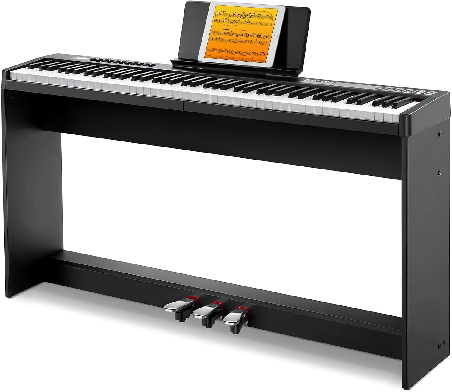 Clavier numérique 88 touches sensibles à la vélocité avec support amovible, piano électrique compact pour débutants avec mode Split, affichage LED et triple pédale, DEP-08