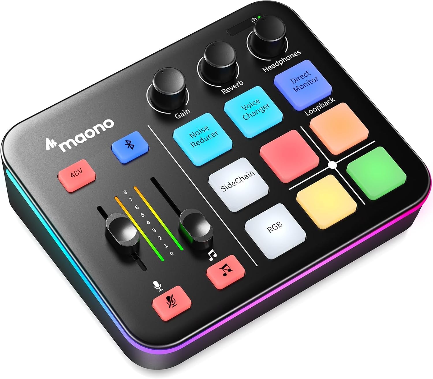 Gaming Audio Mixer, RGB XLR Table de Mixage avec préampli Pro, RVB, Bluetooth, alimentation fantôme 48 V pour diffusion en direct, podcasting, création de contenu,G1 NEO (NOIR) black