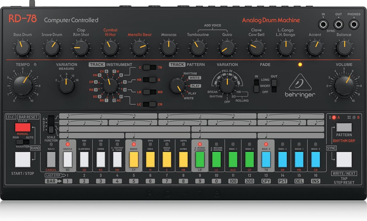 RD-78 Classic Analog Drum Machine Avec 15 Sons de Batterie, 34 Presets de Rythme, 16 Pas de Séquenceur Pour la Production Musicale et les Performances Live