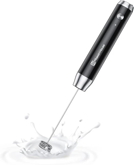 Mousseur à lait Rechargeable, Appareil à Mousse électrique Portatif, étanche, Amovible, en acier inoxydable, Mélangeur de Boissons, Mousseur Pour Lattes, Cappuccino, Sans Support Noir