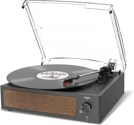 Vintage Platine Vinyle avec Haut Parleur, pour disques vinyles, Prise en Charge 3 Vitesses, Lecture sans Fil, entrée AUX, Ligne RCA LP lecteurs vinyles rétro Noir Espace noir