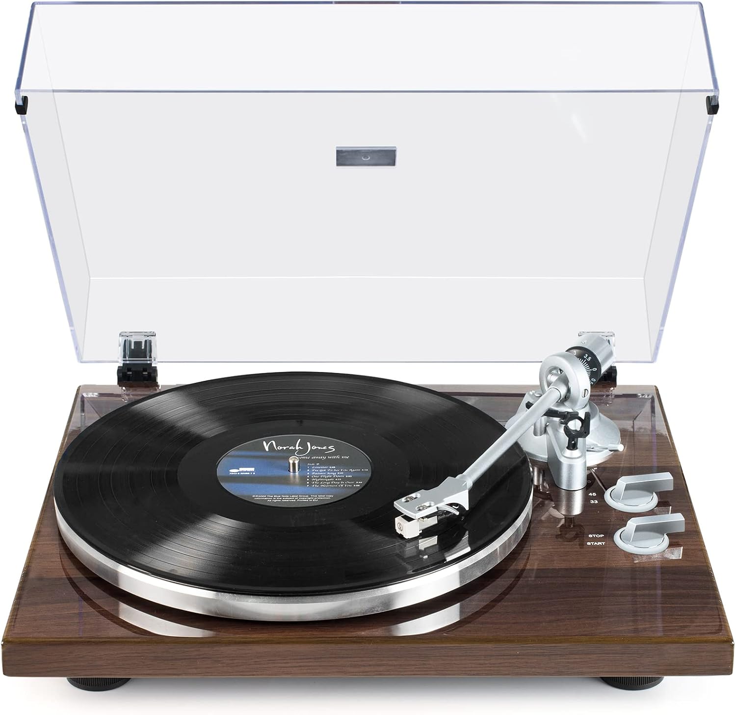 Platine Vinyle sans Fil À ENTRAÎNEMENT par Courroie, Tourne Disque Vinyle avec Cartouche Magnétique à 2 Vitesses 33 + 45 TR/Min, USB Record to PC, Sortie Ligne Phono Marron foncé