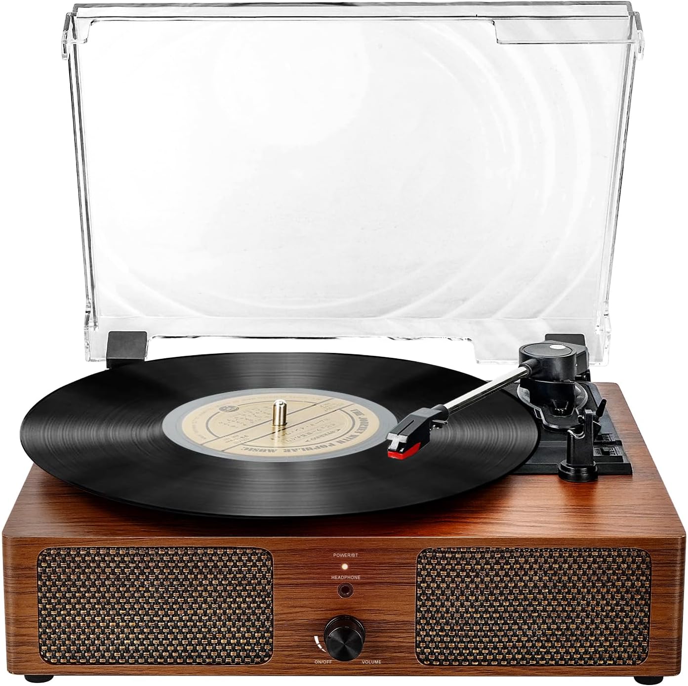 Platine Vinyle Bluetooth, Tourne Disque avec 2 Haut-parleurs Stéréo, Trois Vitesse 33/45/78, Prise en Charge de USB/Aux-in/Sortie RCA,Phonographe Portable pour Le Divertissement et la décoration marron