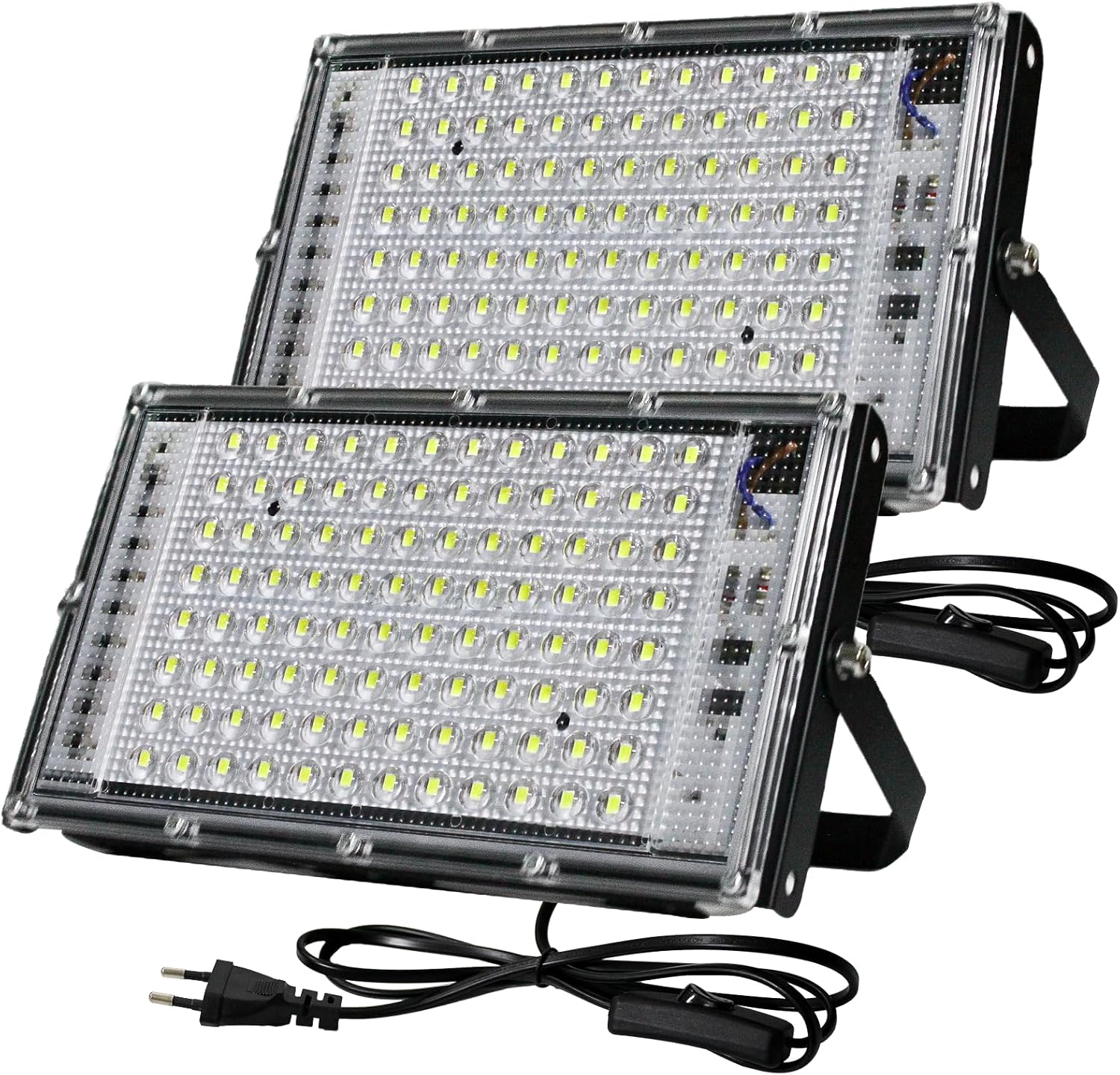 Projecteur led Extérieur 100W, 2 Pièces Spot LEDs Extérieur 6500K Blanc Froid, 10000LM Projecteur LED, IP66 étanche Eclairage Leds Pour Jardin Garage Cour Stade Usines Chemins 100W(2 Pièces)