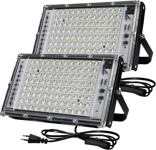 Projecteur led Extérieur 100W, 2 Pièces Spot LEDs Extérieur 6500K Blanc Froid, 10000LM Projecteur LED, IP66 étanche Eclairage Leds Pour Jardin Garage Cour Stade Usines Chemins 100W(2 Pièces)