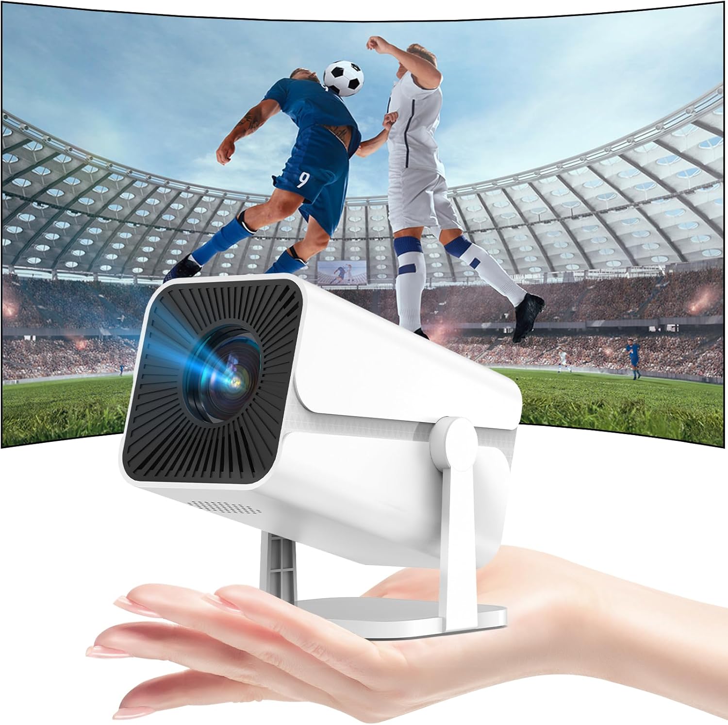 Mini Projecteur Portable, Focus Électrique & Auto Keystone Videoprojecteur Bluetooth Supporte 4K 1080P, 270° Rotation Video Projecteur Portatif, Compatibile avec Téléphone TV Stick HDMI USB Focus électrique sans apps