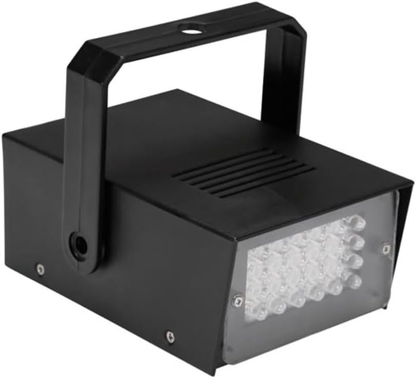 HQ-Power Mini-stroboscope puissant avec 24 LEDs blanches, compact et portable, idéal pour les fêtes à domicile, fréquence de flash réglable, fonctionne avec quatre piles AA (non incluses)