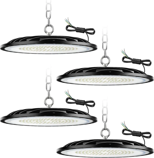 ZXICH UFO LED High Bay lumière 100W, 15000LM, Projecteur LED Intérieur, Blanc Froid 6000K-6500K, IP65 Étanche Eclairage Atelier, Led Industriel pour Garage/Usine/Atelier/Parkings/Gymnase(100W, 4 Pack) 100W-4 Pack