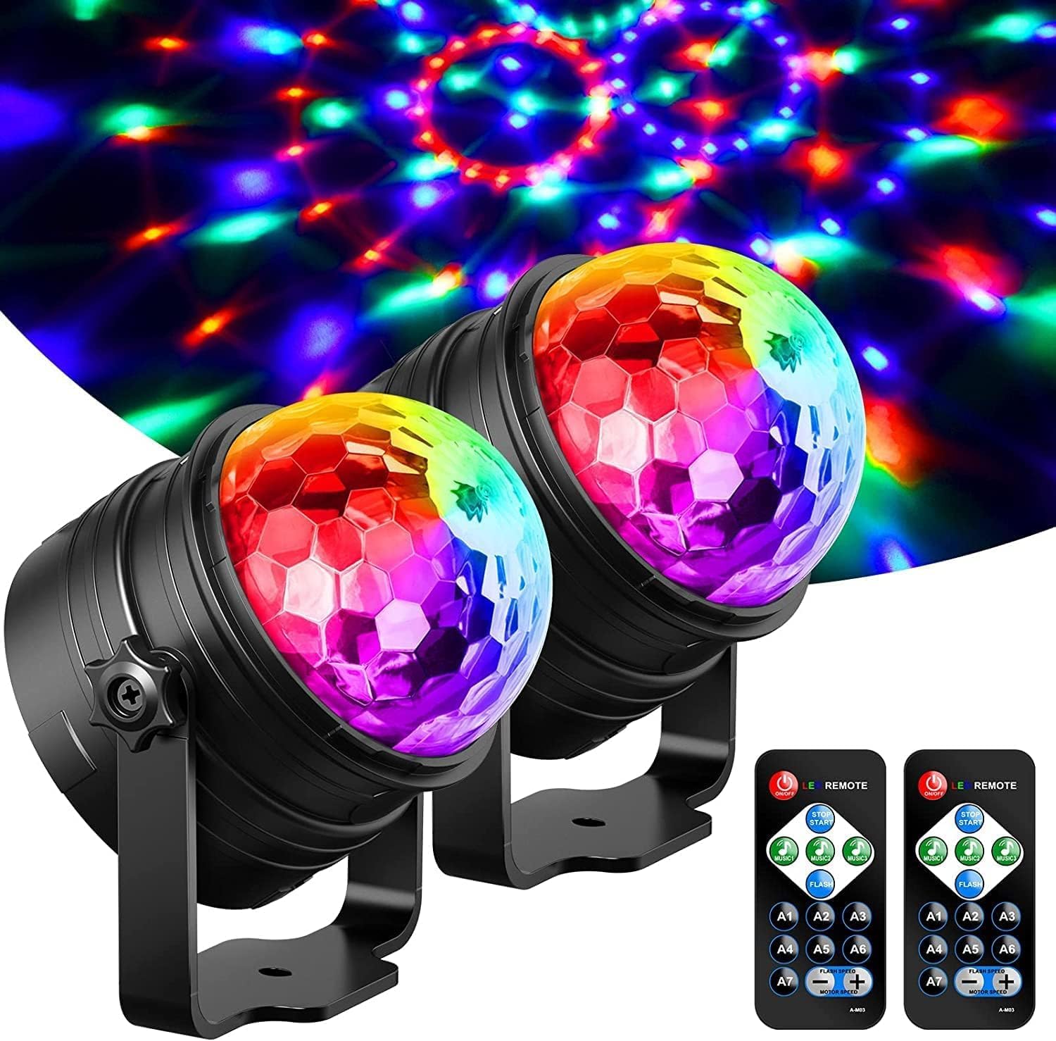 Boule Disco 2 Pack,YAZEKY, Lampe de Scène Projecteur,lumineuse, 360° Rotative,7 RGB avec Télécommande,Jeux de Lumiere pour Soiree,KTV,DJ,Fête,Noël, Bar 2 pièces