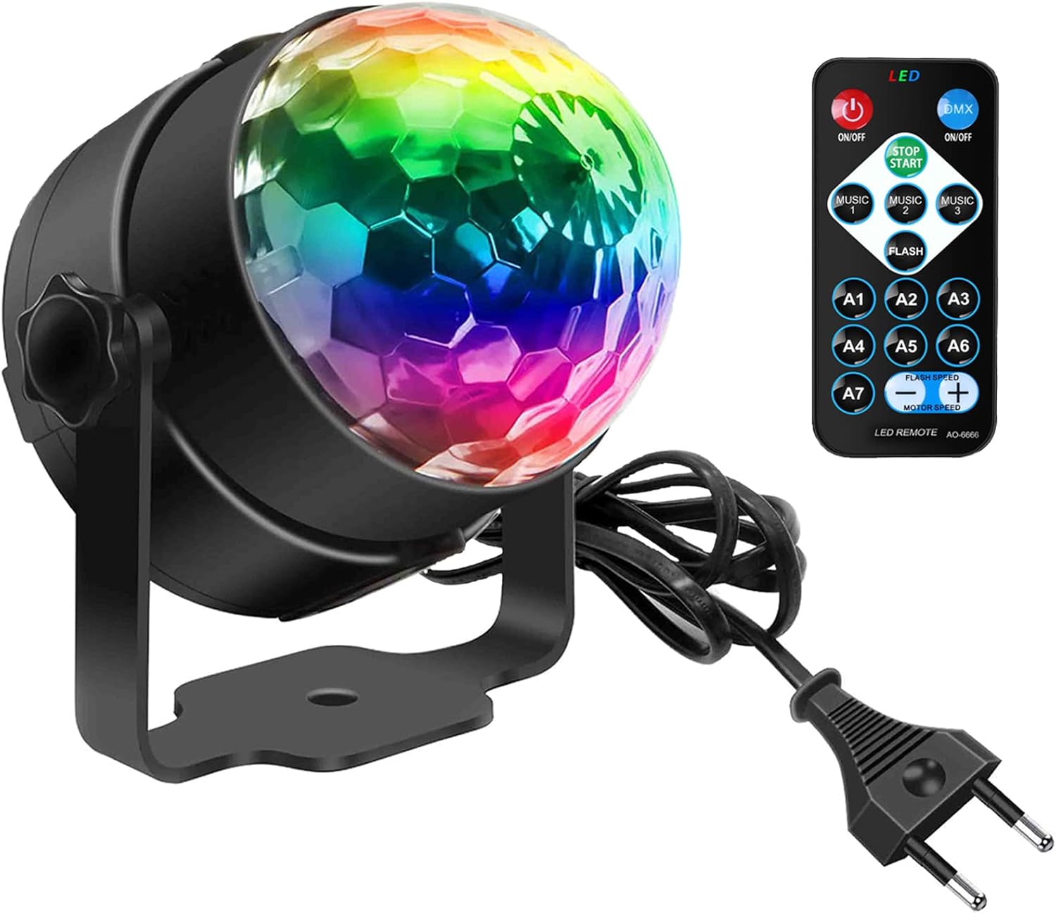 Boule Disco, SEBRUANC Mini LED Party Lights Contrôle de la musique DJ Rotatives Lampes de scène 3W RGB avec télécommande pour la maison, les fêtes d'anniversaire, les fêtes de Noël 1pc 1 pièce