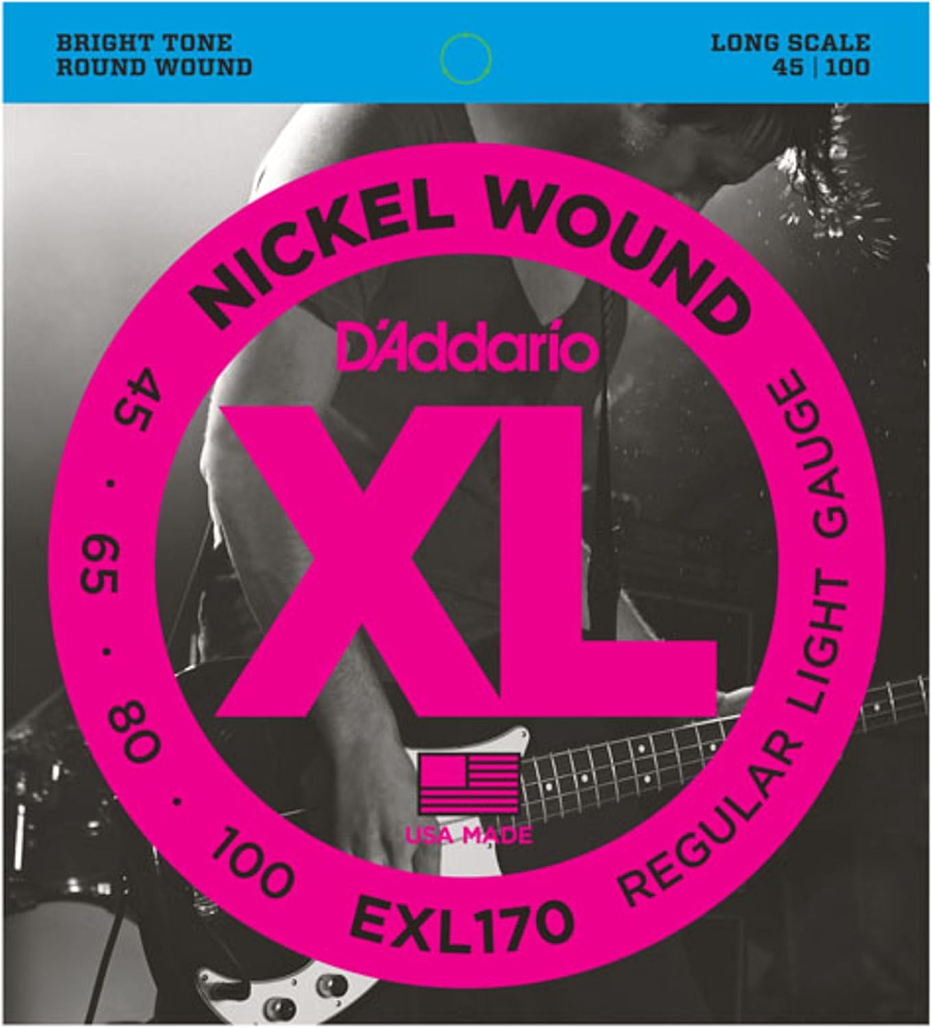 D'Addario Cordes Basse - Bass Strings - EXL170 - Light, 45-100 - Échelle Longue Lumière, 45-100 Longue échelle