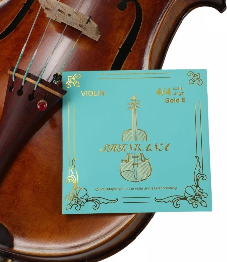 Jeu complet de cordes de violon 4/4, calibre moyen, boucle dorée et D argenté, + Mi extra doré, son chaud, ton concentré, qualité professionnelle pour tous les niveaux, noyau synthétique, lumineux et 4/4 GOLD E