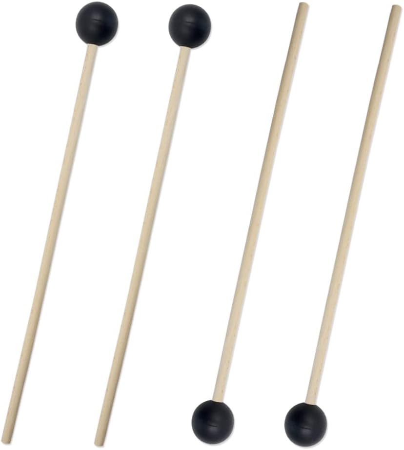 Lot de 2 paires de maillets Marimba pour xylophone, bâtons de glockenspiel, maillet de clavier, en caoutchouc noir, avec poignée en bois pour jouer des instruments de percussion