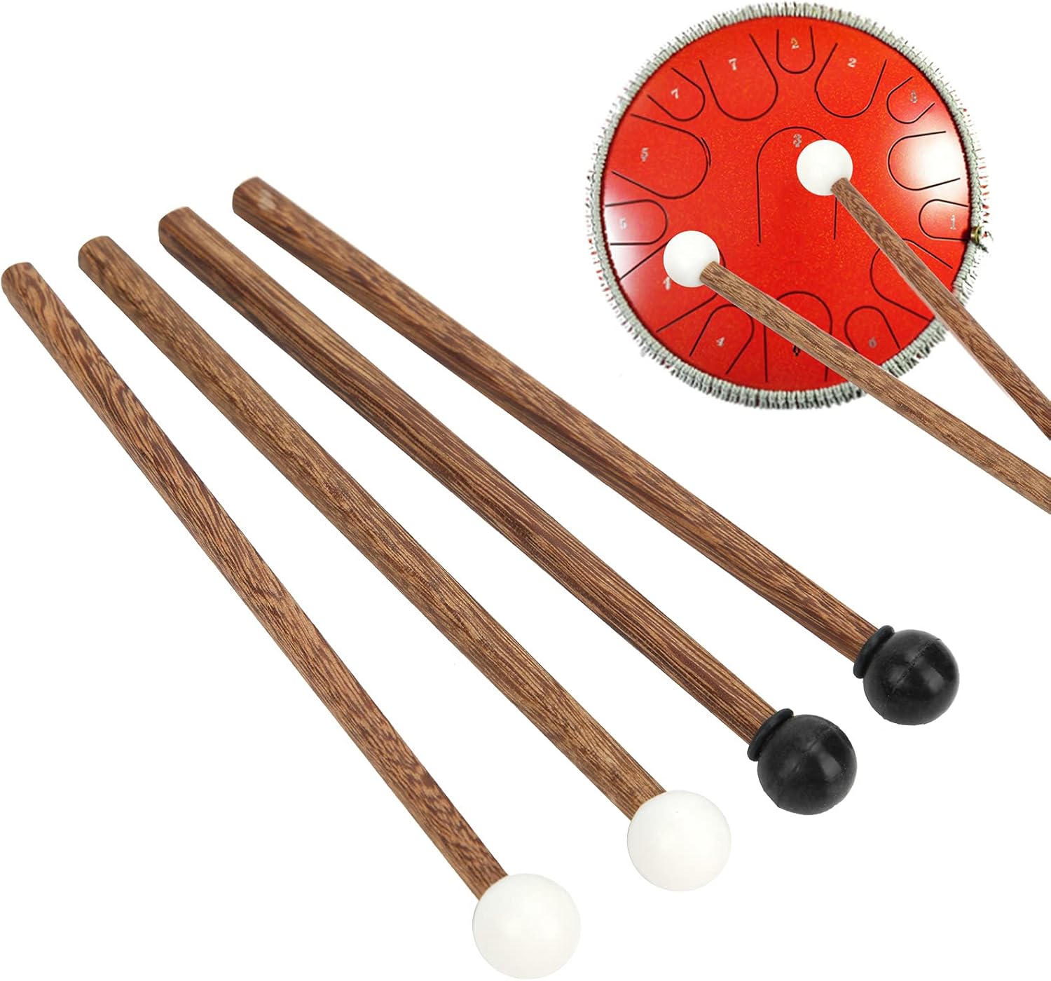 Tomotato Bâtons de Percussion, Bâtons de Maillet en Caoutchouc avec Poignée en Bois, 165 mm, 4 Pièces, pour Enfants Batteurs et Éducation Musicale