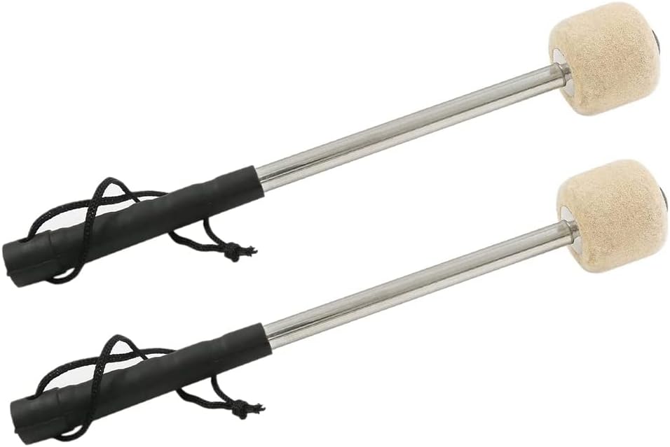 Wisyurt 2 Maillets de Tambour en Acier Basse de 12,5 Pouces, de Tambour en Feutre de avec PoignéE en Acier Inoxydable, Maillets de Tambour en AntidéRapants