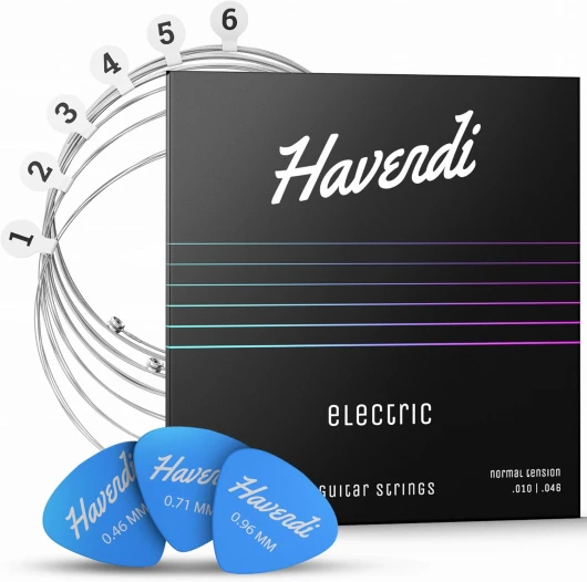 ® Cordes de guitare électrique - qualité sonore brillante Cordes en acier pour guitare électrique enrobées de nickel (jeu de 6 cordes) y compris 3 médiators 1 Set