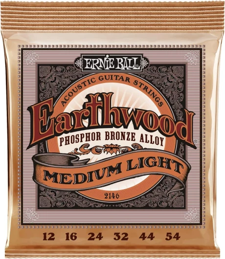 Earthwood Cordes moyennes légères Phosphore Bronze pour guitare acoustique, calibre 12-54 Medium Light 1 paquet