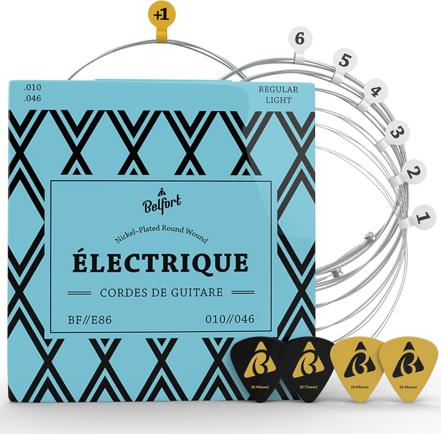 ® Cordes de première qualité pour guitare électrique (lot de 6 cordes) VAINQUEUR DE TEST 2019* BONUS : Ebook gratuit + 4 plectres V3