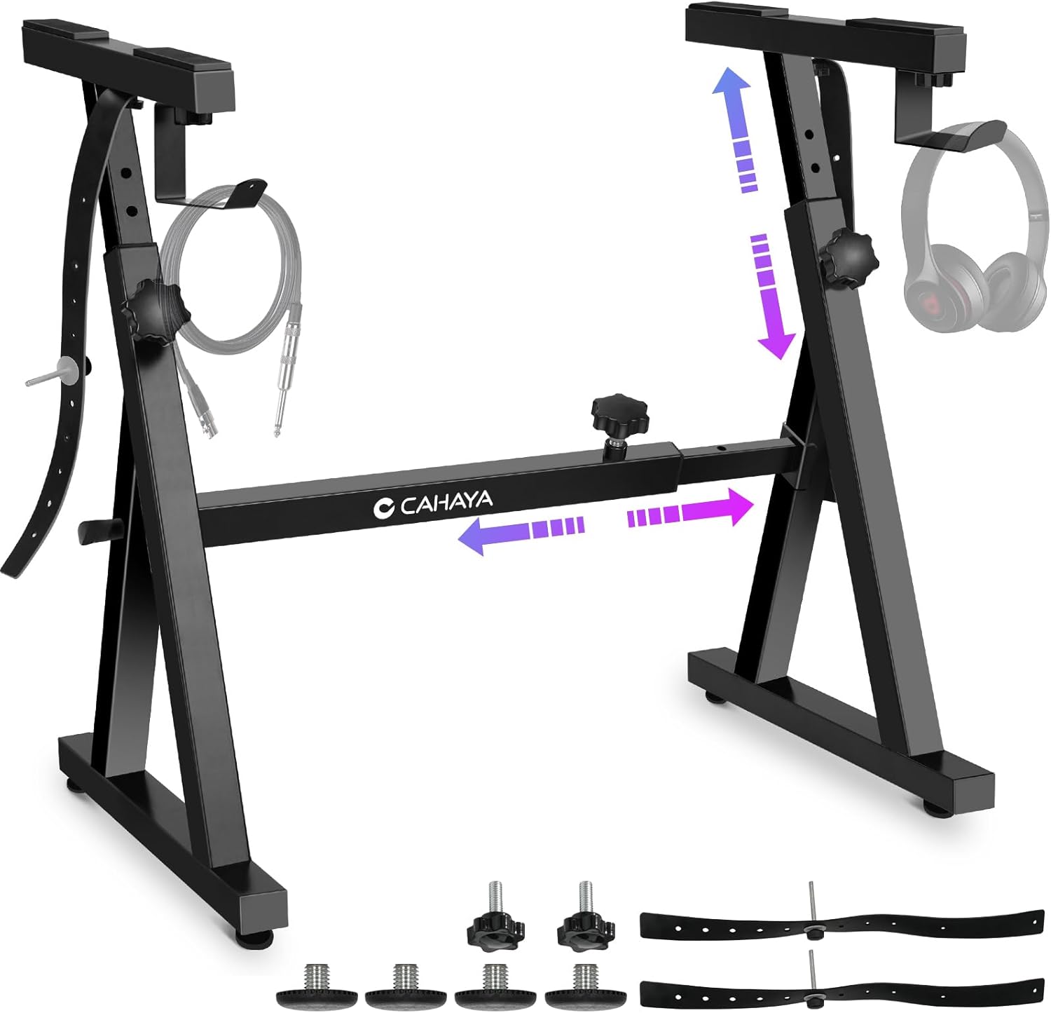 Support de clavier réglable amélioré, capacité de charge 113 kg : support de clavier 4 cm d'épaisseur double en Z, hauteur réglable longueur réglable pour piano numérique 61 76 88 touches Version de Base