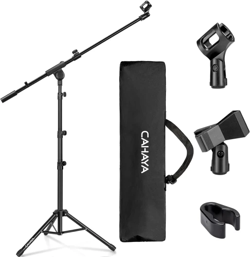 Pied de Microphone au Sol Mobile 2 en 1 Trépied en Métal avec Deux Clips Différents Réglable et Pliable Support pour Concerts Conférence Vidéo Scène Mariages CY0239