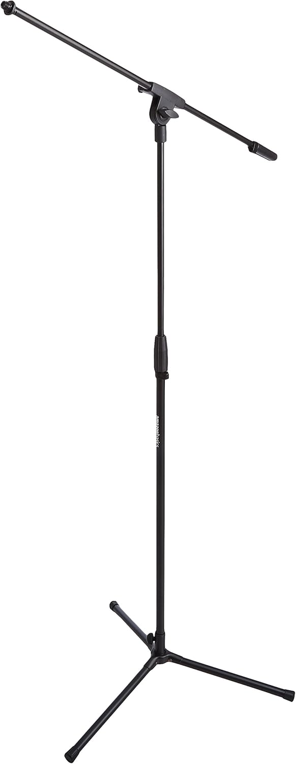 Support de Microphone Trépied avec Perche, Jusqu'à 218 cm, Inclinable et Réglable, Acier Ultra-Léger, Transportable, Compatible avec Adaptateur de 95 mm à 160 mm, Noir