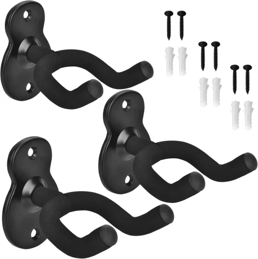 MOREYES Lot de 3 crochets muraux pour guitare acoustique, électrique, basse, ukulélé, guitare classique