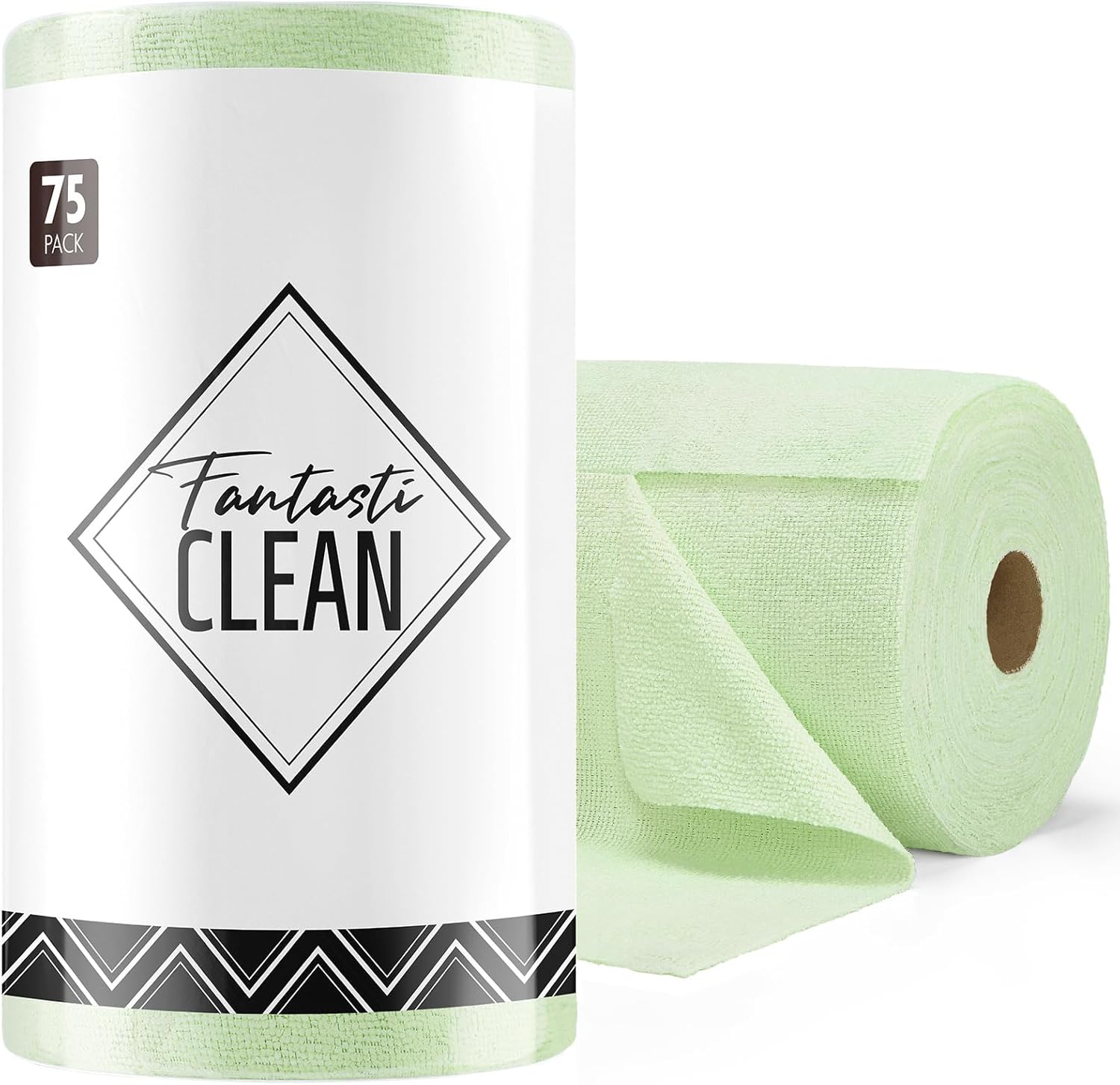 Lot de 75 Chiffons de Nettoyage, Rouleau de Chiffon en Microfibre Déchirable, Lavettes Réutilisables et Non Pelucheux 30 x 30 cm - Vert