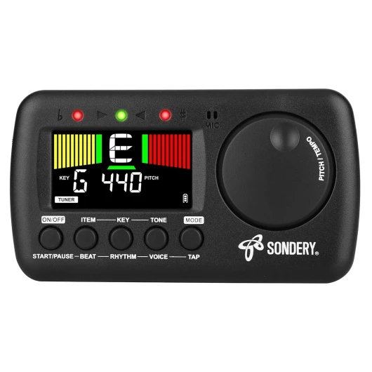 Sondery Métronome Accordeur rechargeable chromatique pour guitare, basse, ukulélé, violon, banjo et instruments à vent, métronome de comptage vocal anglais avec tempo du robinet