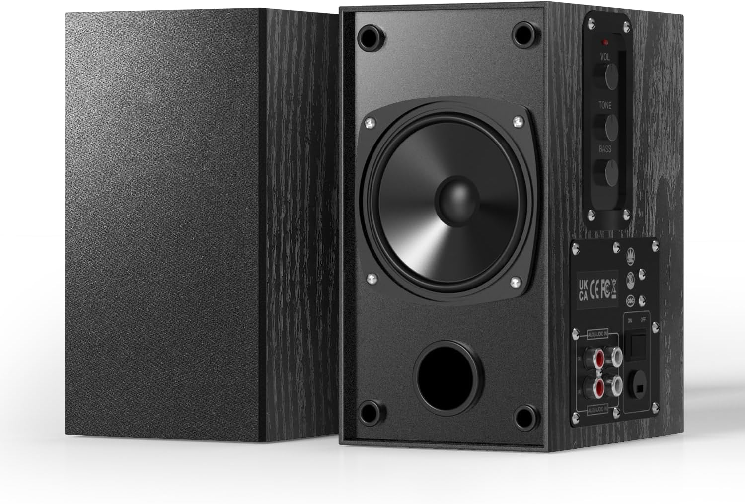 Elimavi Enceinte pour Platine Vinyle & PC - Enceinte Active Bibliothèque 2x30W, Haut-Parleur avec Prise Jack, 4" Woofer Basse, Double Entrée RCA, Structure en Bois, Noir