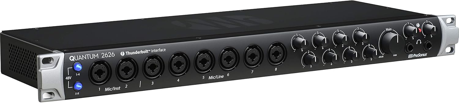 Quantum 2626 Interface audio Thunderbol t3, 26x26 Connectivité Polyvalente avec 2 sorties Directes et des Retours de niveau ligne, Livré avec Studio One Artist et Ableton Live Lite Studio 26x26 interface Thunderbolt