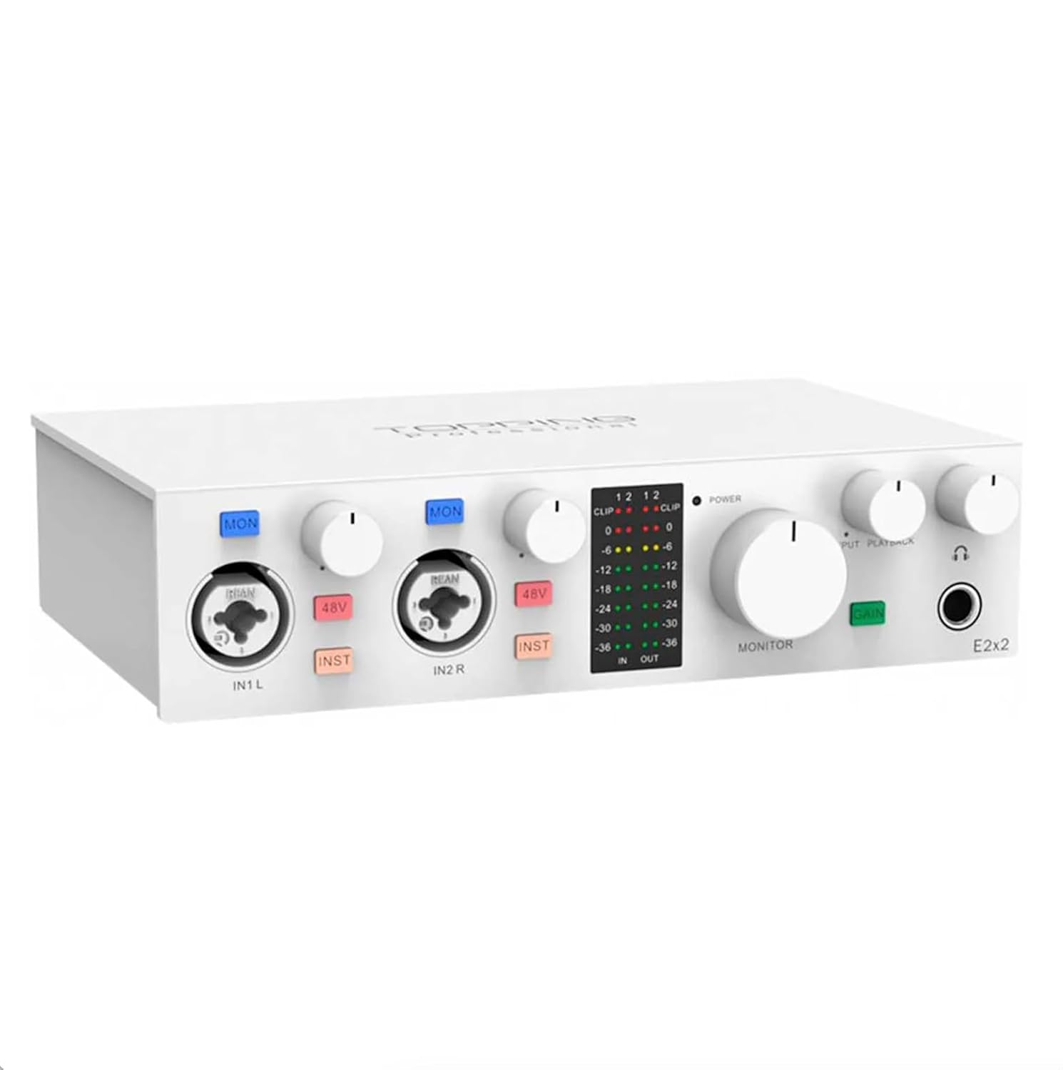 Topping Professional E2x2, interface audio USB et module préamplificateur de microphone ultraligné (blanc)