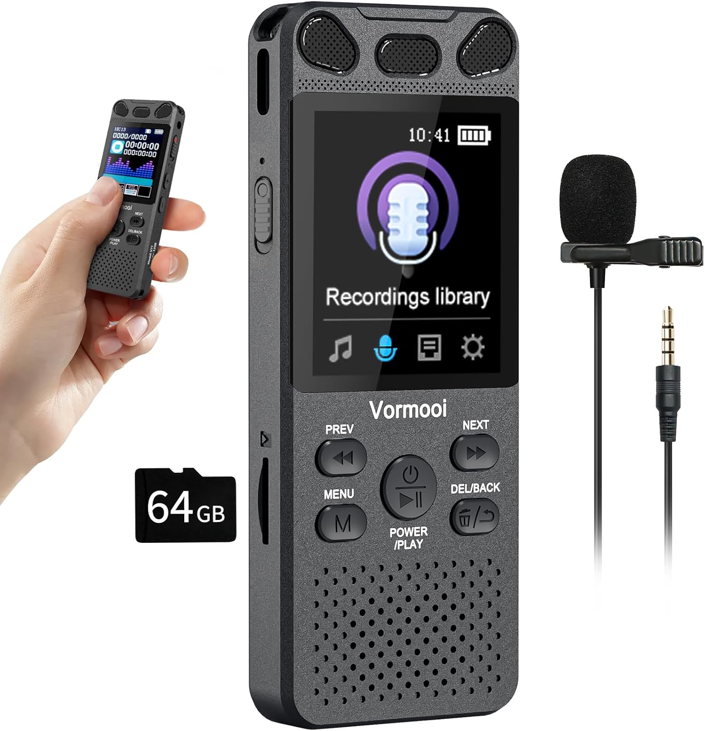 96GB Dictaphone 110H Enregistreur Vocal Numérique avec Micro Externe, 2,15" Écran Couleur Enregistreur Audio MP3 avec Activation Vocale, Vormooi Enregistreur de Voix avec Lecture pour Reunions Classes