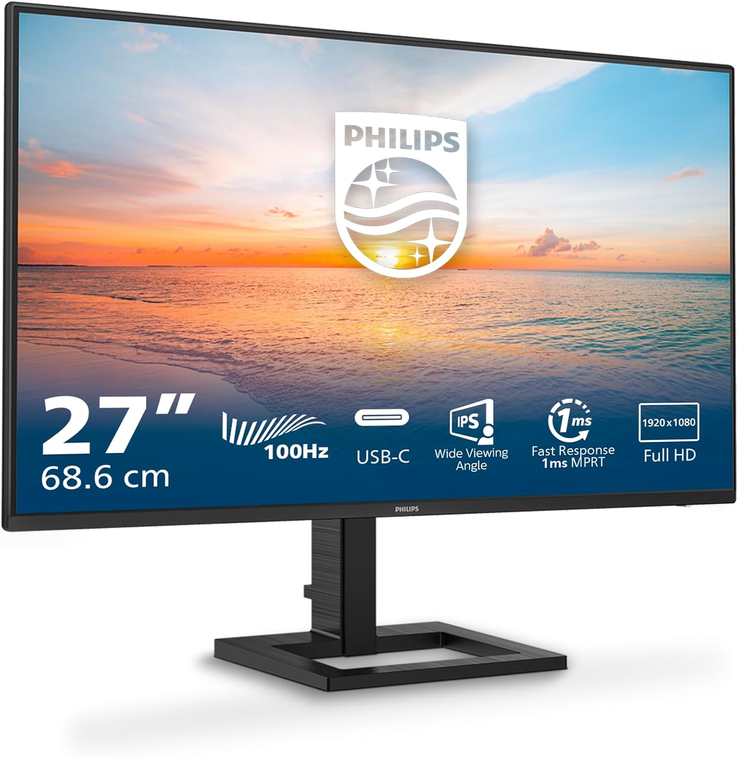 Philips 27E1N1300AM - Moniteur FHD 27 Pouces, réglable en Hauteur, Haut-parleurs (1920x1080, 100 Hz, HDMI, USB-C (Alimentation 65 W), hub USB) Noir Réglage de la hauteur Conférencier 27 inch FHD