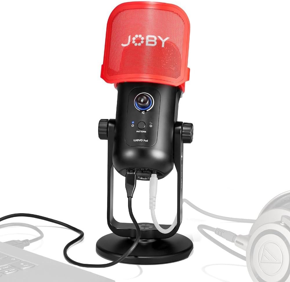 Wavo POD Micro à Condensateur avec Connexion USB, Microphone pour Stream, Podcast, Interview, Contrôles Mute et Gain sur Le Micro USB, Retour Possible Via Écouteurs, Compatible avec Mac et PC