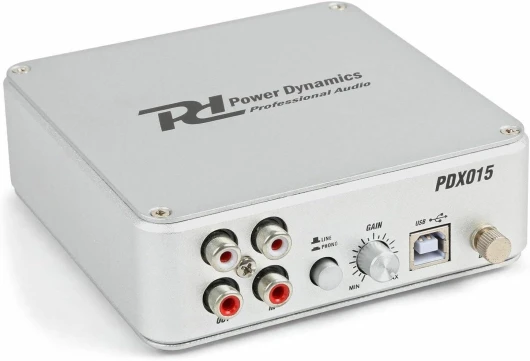 PDX015 Power Dynamics - Interface d'Enregistrement Vinyles, Alimentation USB, Entrée et Sortie RCA, Correction RIAA Haute Qualité, Boitier Solide, Avec Logiciel Audacity