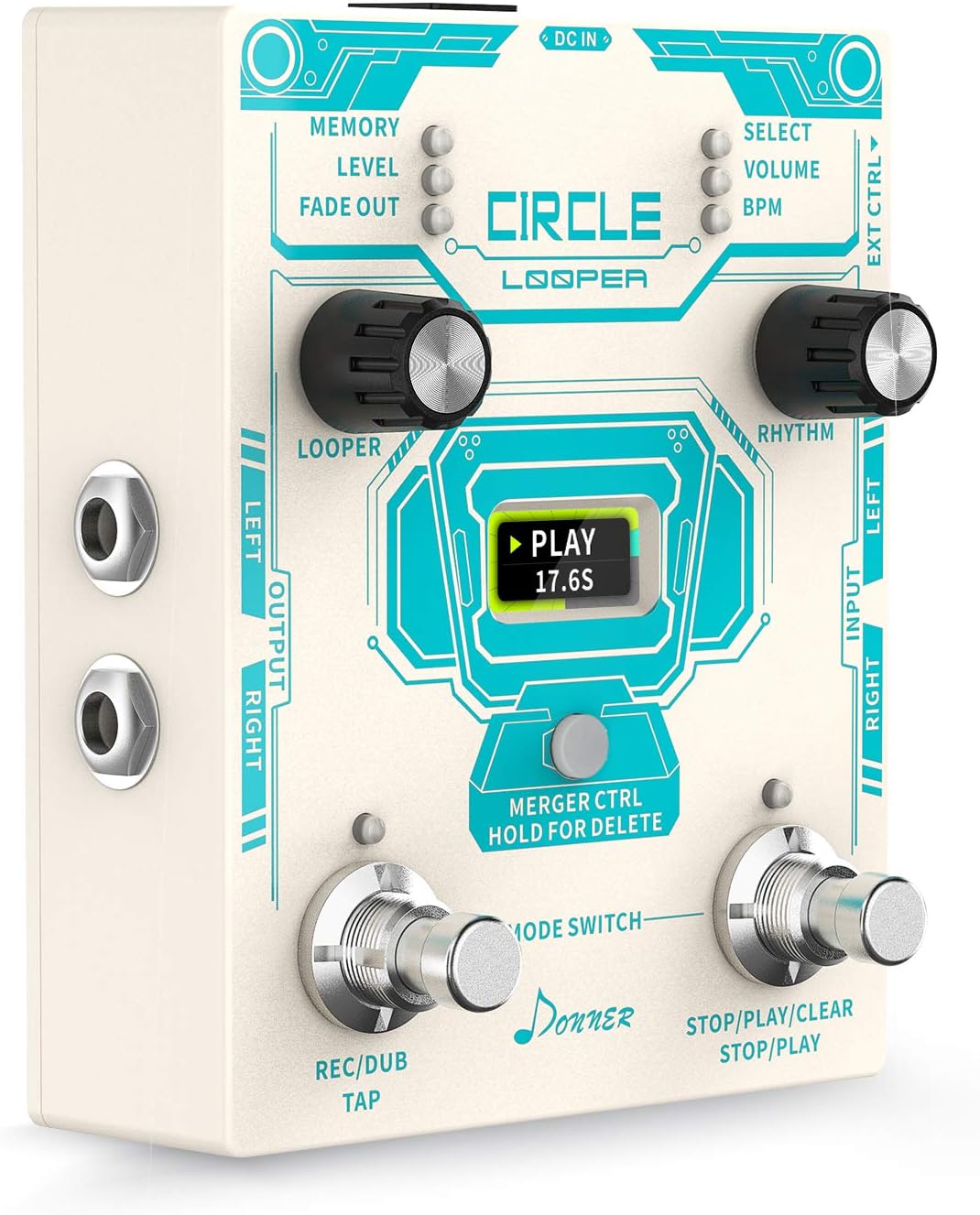 Circle Looper Pédale d'effet de Guitare, 40 Boucleurs Max.160 minutes, Drum Machine, Overdubs illimités pour Guitare, Basse 160 mins Loop with Drum Machine